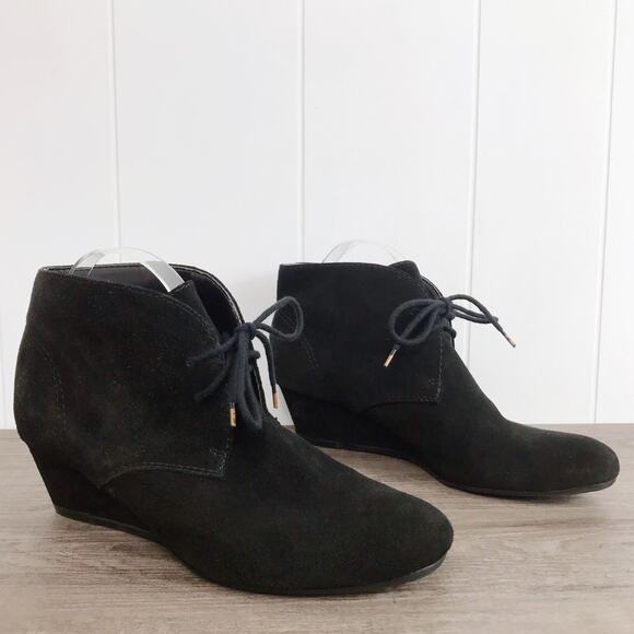 NINE WEST 00s Y2K Vintage Black Suede Wedge Ankle Booties - Picture 1 of 15